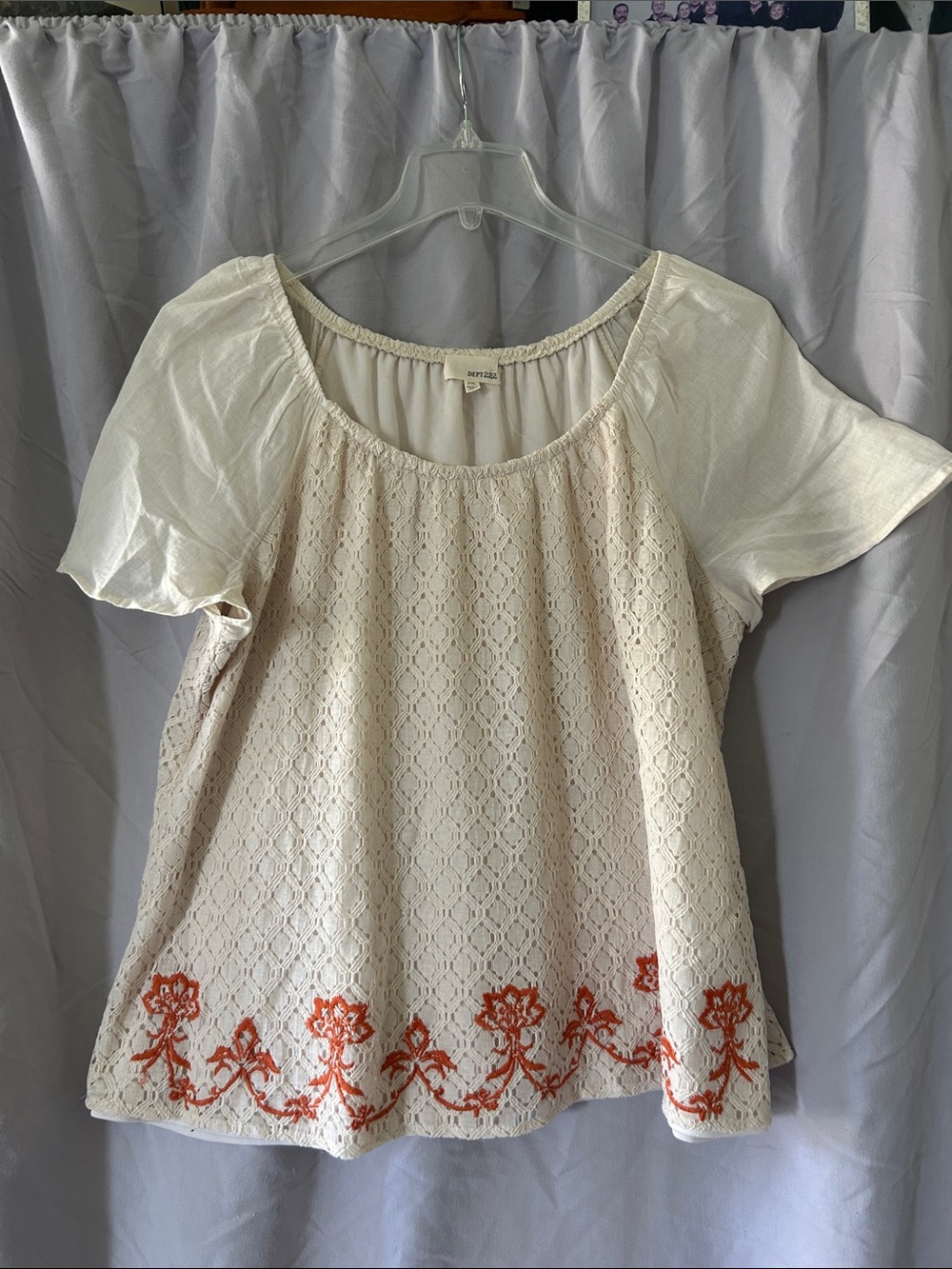 Mudd Cream Lace Blouse with Orange Floral Trim